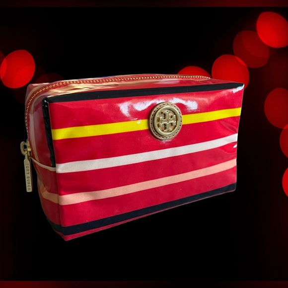 TORY BURCH NEW MAKEUP COSMETIC BAG BRIGITTE RED STRIPE ZIP Mother Day gift - Picture 3 of 10